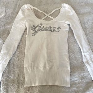 White “Guess” long sleeve t shirt with criss cross back